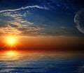 Beautiful sky with solar beams in reflection. Royalty Free Stock Photo