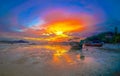 Beautiful sky at sunrise above fishing boats in Rawai Royalty Free Stock Photo