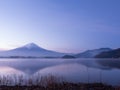 beautiful sky view before sunrise from mountain fuji at kawaguchiko lake japan with soft focus foreground Royalty Free Stock Photo