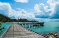 Beautiful skyclouds over the seabeach and big stone on beach at Khao Lam Ya, Rayong province Eastern of Thailand.