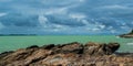 Beautiful skyclouds over the seabeach and big stone on beach at Khao Lam Ya, Rayong province Eastern of Thailand. Royalty Free Stock Photo