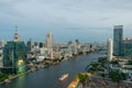 Beautiful skyline along Chao Phraya River in Bangkok at dusk