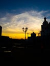 The silhouette of the city of Minsk at sunset. Royalty Free Stock Photo