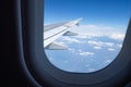 Beautiful skyline and clouds from looking out at windows on the airplane. Feeling freedom with nature scenic blue sky and help Royalty Free Stock Photo