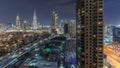 Beautiful skyline of Dubai downtown and Business bay with modern architecture night timelapse. Royalty Free Stock Photo