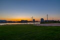 Sunset with beautiful skyline over downtown Omaha Nebraska