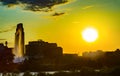 Sunset with beautiful skyline over over downtown Omaha Nebraska Royalty Free Stock Photo