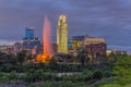 Dramatic Sunset with beautiful skyline over downtown Omaha Nebraska