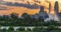 Dramatic Sunset with beautiful skyline over downtown Omaha Nebraska Royalty Free Stock Photo
