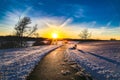 Sunset with beautiful skyline over lake Zorinsky Omaha Nebraska Royalty Free Stock Photo