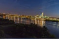 Sunset with beautiful skyline over over river Missouri and downtown Omaha Nebraska Royalty Free Stock Photo