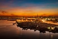 A beautiful skyline view of Dubai, UAE as viewed from Dubai Festival City