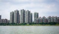 A beautiful skyline view of a typical apartments in China by the river