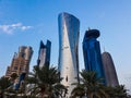 Beautiful skyscrapers of Corniche city of Doha during evening hour. Royalty Free Stock Photo