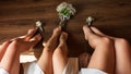 Beautiful slender legs of the bride and her friends. Royalty Free Stock Photo