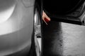 woman legs in high heels at the car Royalty Free Stock Photo