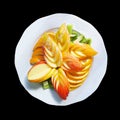 Beautiful slicing fruit on a white plate. Isolate on a black background Royalty Free Stock Photo