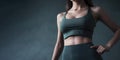 Beautiful Slim Body Woman in Sportwear Showing Her Slim Waist extreme closeup. Generative AI Royalty Free Stock Photo