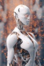 Beautiful girl robot humanoid on a sparkling bokeh background.AI generated Royalty Free Stock Photo