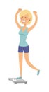 Beautiful slim girl on scales fitness healthy body vector.