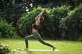 Beautiful Slim Woman Doing Surya Namaskar Exercise In Park