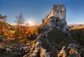 Beautiful Slovakia landscape at autumn with Uhrovec castle ruins Royalty Free Stock Photo