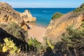 Beautiful small beach Praia do Pinhao, near Lagos tourist resort, Portugal Algarve coast