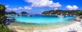 Beautiful small ionian greek island Paxos. view of wonderful scenic beach and bay Lakka