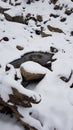 Beautiful Small pond of water in frozen mountain area.