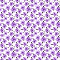 Beautiful small purple flowers with leaves on white background. Seamless floral pattern. Watercolor painting.