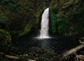 Beautiful small waterfall in the center of the mossy rocks Royalty Free Stock Photo