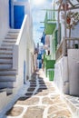 The beautiful, small and whitewashed alleys of Mykonos town