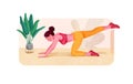 Smart fitness. smart phone online exercise/yoga session at Home. Creative poster or banner design with illustration of woman doing