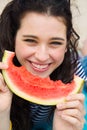 Beautiful smile with watermelon Royalty Free Stock Photo