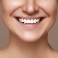 Beautiful smile with whitening teeth. Dental photo. Macro closeup of perfect female mouth, lipscare rutine Royalty Free Stock Photo