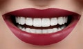 Beautiful Smile with Whitening Teeth. Dental Photo. Macro Closeup of Perfect Female Mouth, Lipscare or Tooth Care Rutine