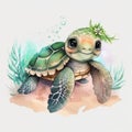 beautiful smiling Baby sea Turtle Clip Art on white background generative AI Royalty Free Stock Photo