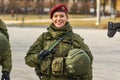 Beautiful smiling blonde hair girl member of Lithuanian Armed Forces