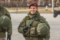 Beautiful smiling blonde hair girl member of Lithuanian Armed Forces