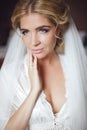 Beautiful smiling bride wedding portrait. Beauty fashion girl po Royalty Free Stock Photo
