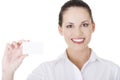 Beautiful smiling businesswoman with businesscard. Royalty Free Stock Photo