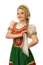 Beautiful smiling caucasian girl in russian folk costume isolated on white Royalty Free Stock Photo