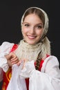 Beautiful smiling caucasian girl in russian folk costume Royalty Free Stock Photo