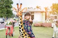 Beautiful smiling cute girl on a playground Royalty Free Stock Photo