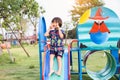 Beautiful smiling cute girl on a playground Royalty Free Stock Photo