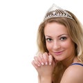 Beautiful smiling girl with diadem on a white Royalty Free Stock Photo