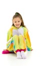 Beautiful Smiling Girl in Funny Pajamas Sitting on Floor Royalty Free Stock Photo