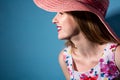 Beautiful smiling girl in a hat in profile Royalty Free Stock Photo