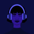Beautiful smiling girl in headphones. Listen to a music. Avatar. Vector Royalty Free Stock Photo