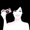 Beautiful smiling girl holding a retro photo camera, vintage style Royalty Free Stock Photo